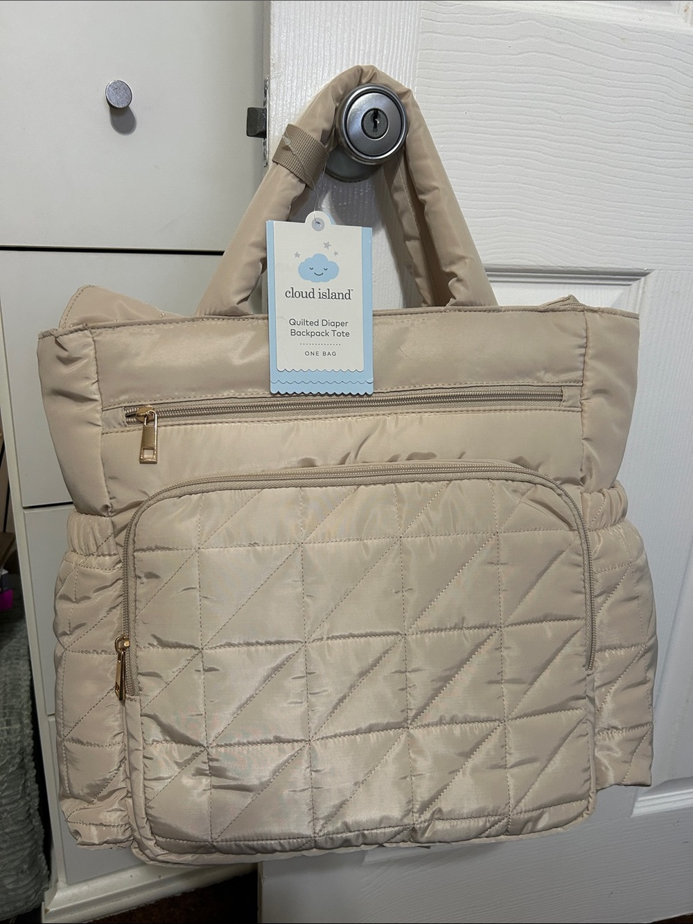 Cloud Island Quilted Diaper Backpack Tote - Cream